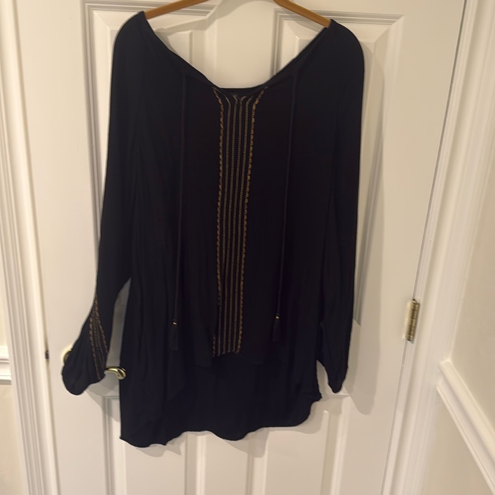 Lane Bryant Size 14/16 Long Sleeve black top with gold embellishments